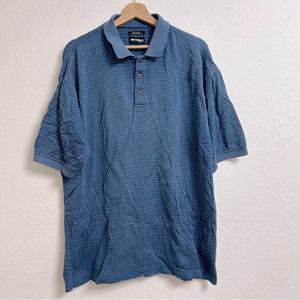 Bolle‎ Golf 60’s Two Ply Mercerized Cotton Blue Patterned Polo, Size L